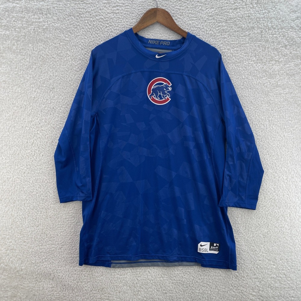 Chicago Cubs Shirt Men 2XL Blue Gray 3/4 Sleeve Nike Pro Hypercool Fitted MLB
